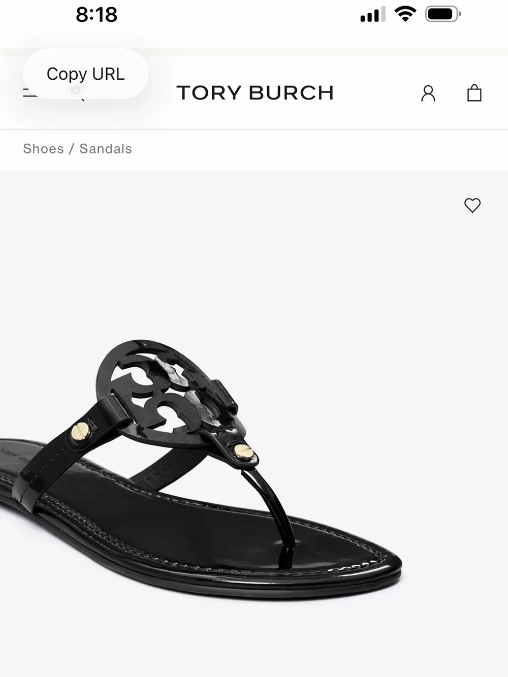 Tory Burch Miller Black Patent Leather Logo Thong Sandals Size 10